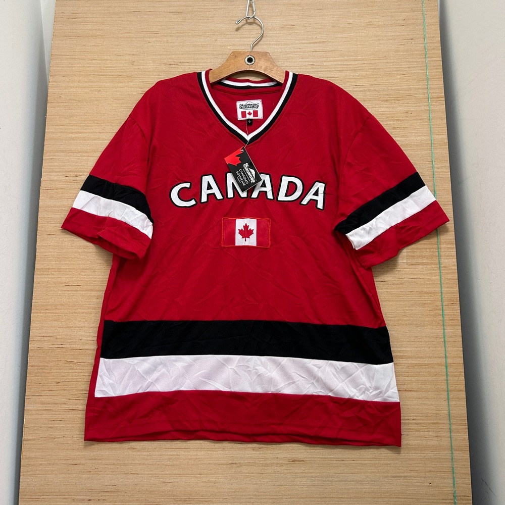 Snowcap Canada Souvenir Hockey Jersey Mens Large Red Mesh Short Sleeve V-Neck